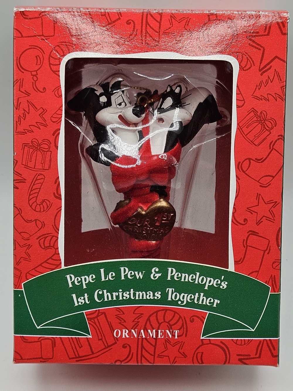 VINTAGE Looney Tunes Pepe Le Pew & Penelope First Christmas Flocked Ornament